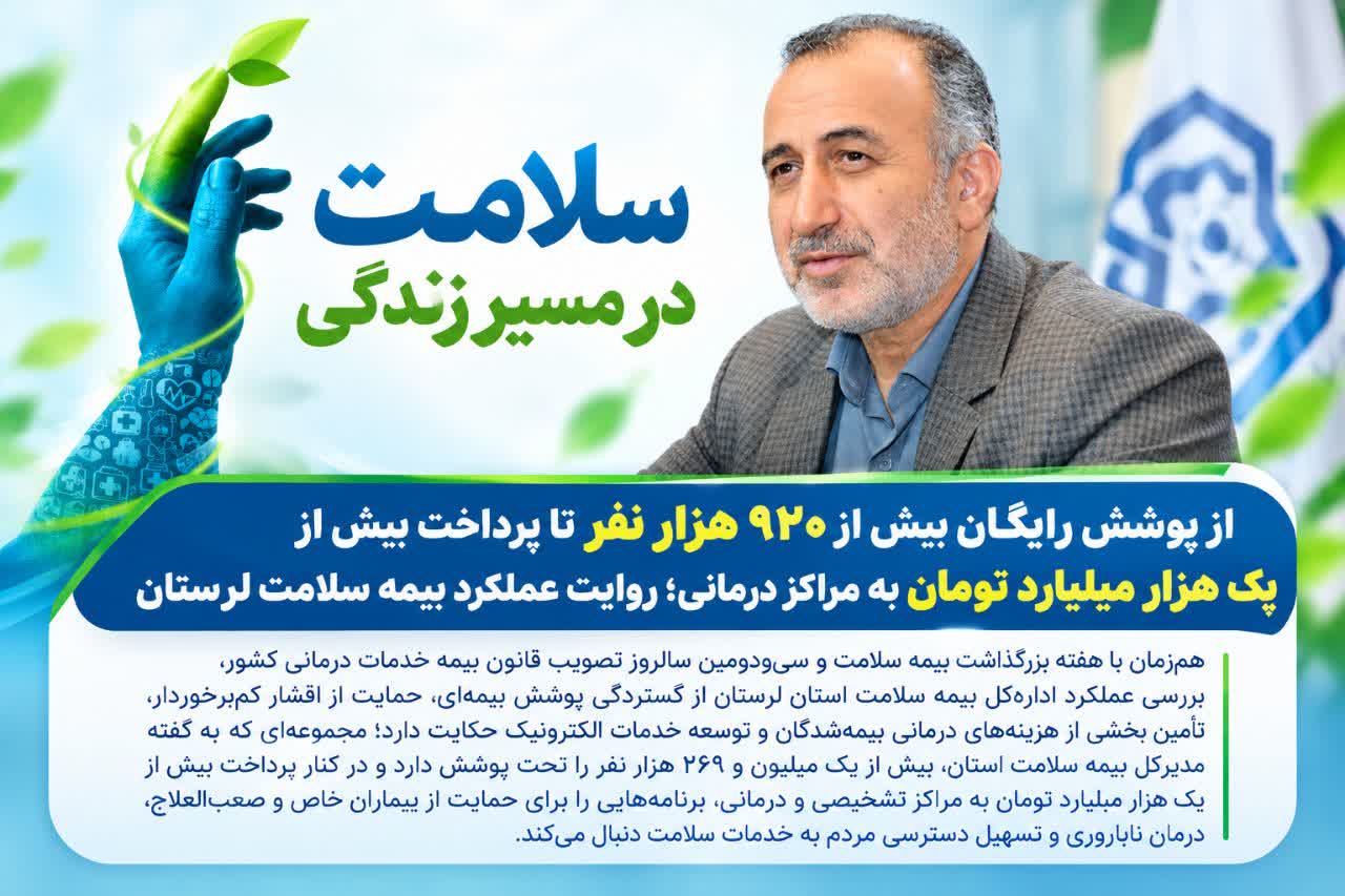 از پوشش رایگان بیش از ۹۲۰ هزار نفر تا پرداخت بیش از یک هزار میلیارد تومان به مراکز درمانی؛ روایت عملکرد بیمه سلامت لرستان